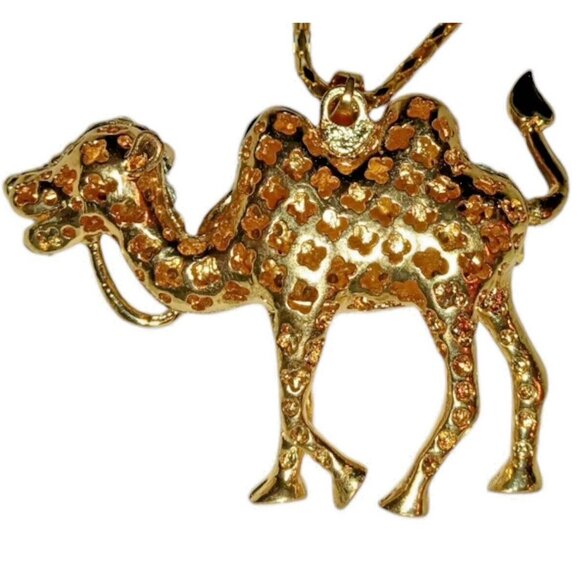 BETSEY JOHNSON Signed Vintage Gold Tone Chain Camel Necklace Enamel Rhinestones - Picture 7 of 10